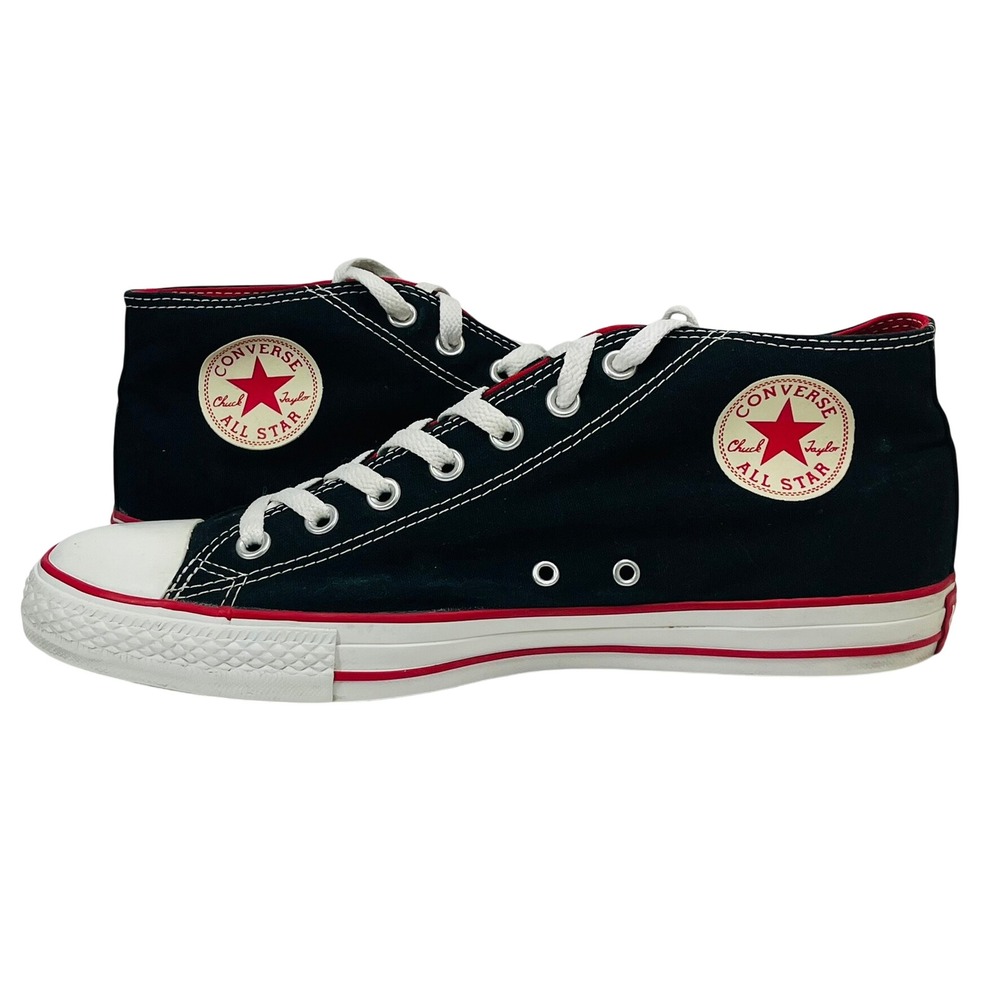 Converse Chuck Taylor All Star Mens 11 Black Red Mid Top Sneakers 124101F